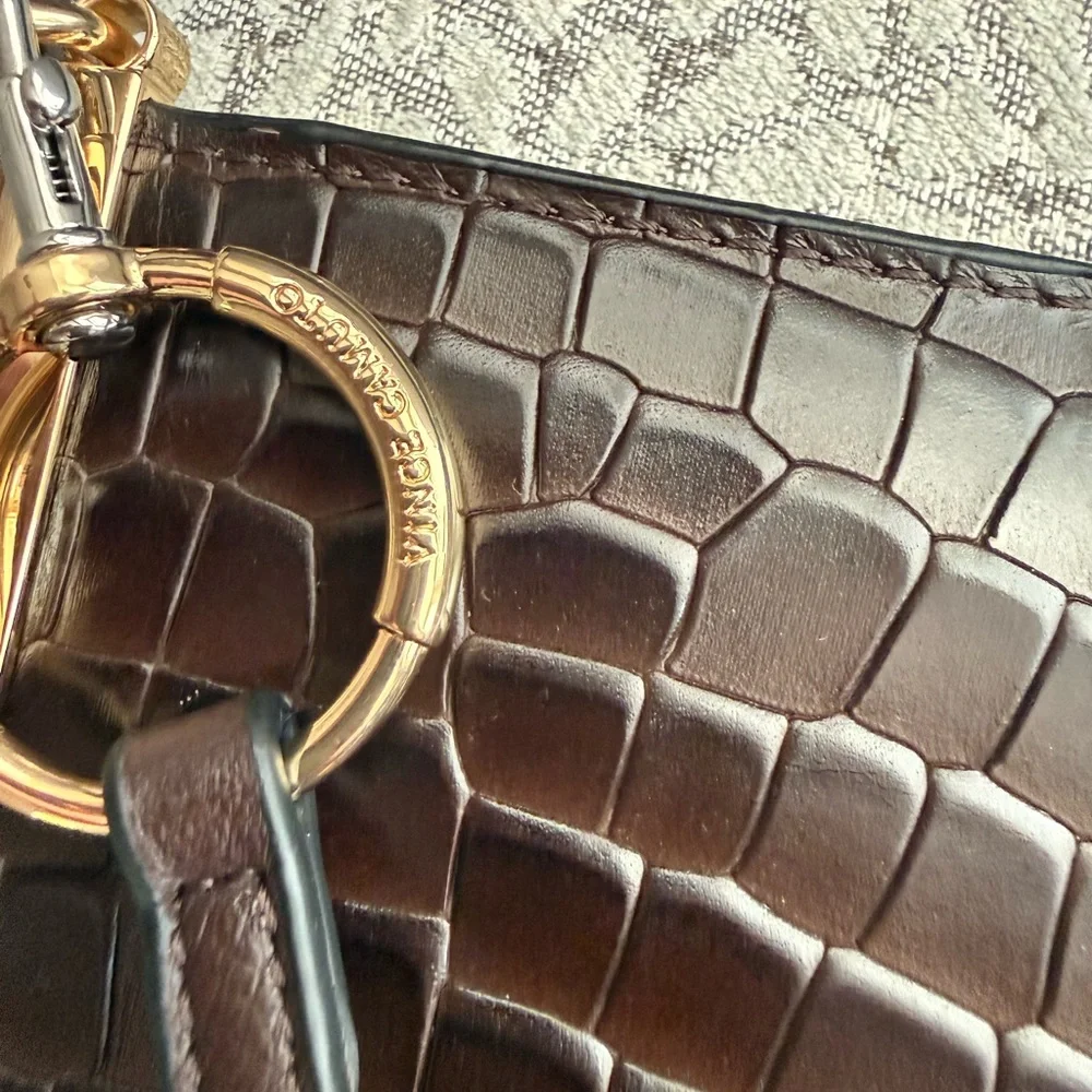 Vince Camuto Dark Brown Croc-Embossed Leather 3 in 1 Bag
